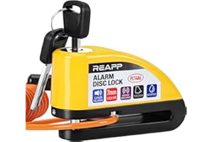 REAPP Bloccadisco Moto Lucchetto Moto Antifurto con Allarme Sonoro 110DB, Blocca disco Moto Protezione Antifurto per Moto Bici Motorino Moped Motocross, Accessori con 2 chiavi und 1.5m Reminder