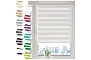Sonello Tenda a rullo doppio strato Giorno e Notte a senza foratura 70cm x 210cm bianco, facile Fissaggio a Clip Senza Viti, Tenda a rullo Zebra per Finestra o Porta, protezione solare