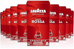 Lavazza, Qualità Rossa, 100 Capsule di Caffè in Alluminio Compatibili con Macchine Nespresso Original, con Note di Cioccolato e Frutta Secca, Arabica e Robusta, Intensità 10/13, Tostatura Media