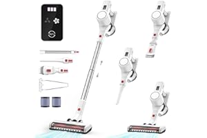 Syntecno Aspirapolvere Senza Fili Scopa Elettrica - Potente Vacuum Cleaner Senza Filo Ricaricabile Batteria Silenzioso Leggera Scope Elettriche per Pavimenti Tappeti Peli Animali Domestici