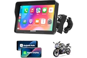 ESSGOO CarPlay per la maggior parte delle moto, dotato di staffa a U, wireless CarPlay/Android Auto, schermo touch impermeabile da 5 pollici, audio Bluetooth, navigazione GPS,Siri/G-oogle Assistant