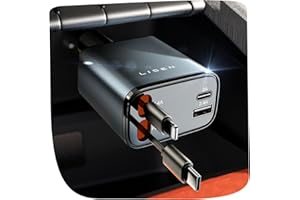 LISEN Caricatore Auto USB C 69W Retrattile PD 3.0 Accessori Auto Interno Regali Per Lui Festa della Mamma Ricarica Rapido Caricabatterie fit iPhone 16 15 14 13 12 Pro Max iPad Galaxy S25 S24 Ultra