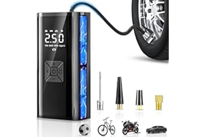 Gonfia Gomme Auto Portatile, Compressore Aria Portatile, 150PSI 12V DC 6000mAh Mini Compressore Portatile con Luce LED, Compressore Auto per Bicicletta, Auto, Moto, monopattino, Palloni