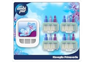 Ambi Pur 3Volution Profumatore per Ambienti, Diffurore Elettrico e 4 Ricariche, Fragranza Lenor Risveglio Primaverile, tecnologia Elimina Odori, Fino a 90 Giorni di Profumo per Ricarica