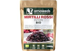 Mirtilli Rossi Interi BIO 1KG | Disidratati, Senza Zucchero, Infusi con Succo di Mela Bio | Vie Urinarie, Gustosi | Qualità Superiore
