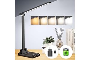 Lampada da Tavolo, Lampada da Scrivania con 2500mAh Batteria, Lampada da Tavolo Senza Fili, 5 Modalità di Luce x 10 Livelli di Luminosità, USB Lampada Scrivania, Timer 30/60min Lampada Led da Tavolo