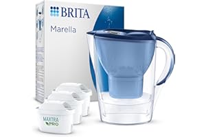 BRITA Caraffa filtrante acqua Marella Blu (2.4L) incl. 3 x BRITA filtri MAXTRA PRO All-in-1 che riduce cloro, calcare, PFAS e metalli - Eleganza e funzionalità