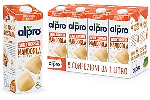 ALPRO SENZA ZUCCHERI, Bevanda alla MANDORLA, 100% vegetale con vitamine B2, B12, D2, E (8 confezioni x 1 Litro)