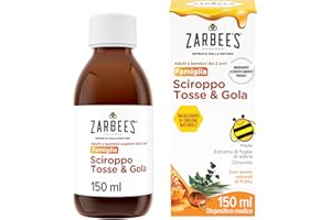 Zarbee's Sciroppo Tosse & Gola, Sciroppo tosse adulti e bambini a partire dai 2 anni con miele puro, Sedativo tosse secca e grassa, Calma il mal di gola e protegge gola irritata, 150 ml