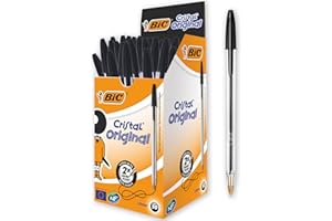 BIC Cristal Original, Penne Nere a Sfera, Punta Media (1.00 mm), Confezione 50 Penne Economiche, Cancelleria Scuola e Ufficio