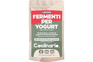 Coolinario Fermenti per Yogurt (5 Bustine da 1g) Colture Vive per Yogurt Fatto in Casa | Cremoso e Denso | Tradizionale o Greco | Non OGM, Senza Conservanti, Senza Glutine, Halal & Kosher