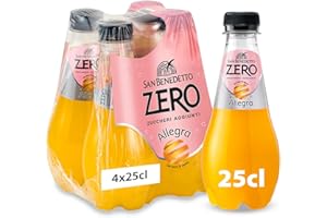 San Benedetto, Allegra Zero, Bevanda Gassata, 4x250 ml, Dissetante e Frizzante, Senza Zuccheri, con Fruttosio, Bevanda Analcolica