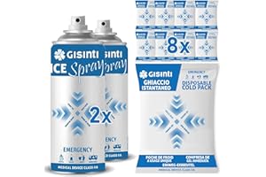 Gisinti Kit Ghiaccio Istantaneo + Ghiaccio Spray Ideale per Borse Mediche Sportive Calcio Basket Tennis Futsal Conf. 8 Ghiacci Istantanei + 2 Ghiacci Spray