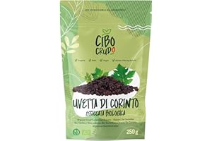 Uvetta di Corinto Bio Cruda - 250g. Uva Passa Greca Biologica Senza Zuccheri Aggiunti. Uvetta Nera o di Zante. Ricca di Fibre Vitamine del Gruppo B Potassio Magnesio e Ferro per Dolci o Torte.