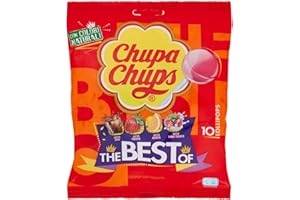 Chupa Chups The Best Of, Caramelle Lecca Lecca, ai Gusti Assortiti Fragola, Arnancia, Cola, Panna-Fragola, Senza Glutine, Multicolore, 120g, Confezione da 1, ottimo da condividere