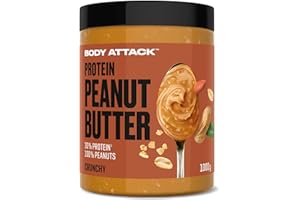 Body Attack Peanut Butter Natural 30% Protein Sugar & Fat Free Crunchy 1 kg