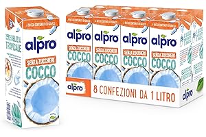 ALPRO SENZA ZUCCHERI, Bevanda al COCCO, 100% vegetale con vitamine B2, B12 e D (8 confezioni x 1 Litro)