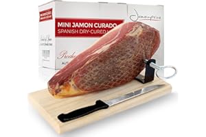 Prosciutto Serrano Spagnolo Reserva Duroc Stagionato & Disossato (Jamon Serrano) 1 Kg Mini + Porta Prosciutto + Coltello - Jamonprive