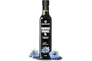 naturwunsch Olio di cumino nero, 250 ml, non filtrato, spremuto a freddo, prodotto fresco in Germania, olio Nigella Sativa puro al 100%