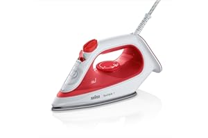 Braun TexStyle 1 SI 1019, Ferro da stiro a Vapore, Rivestimento Antiaderente, Termostato, 25g/min in modalità Turbo, Capacità Serbatoio Acqua 220ml, 1900W, Rosso/bianco