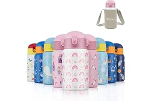 Autsel 400 ML Borraccia Bambini Acciaio Inox con cannuccia Bottiglia Termica per Bambini a doppia parete senza BPA Bottiglia Acqua a prova di perdite, Arcobaleno
