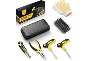 Kit di riparazione per pneumatici sgonfi - 27 pezzi - Kit di tappi per foratura e toppe con custodia, kit di toppe per pneumatici portatile con sigillante, ideale per auto, camion, moto, bici