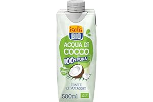ISOLA BIO Acqua di Cocco Biologica 100% Pura, Fonte di Potassio, Senza Zuccheri Aggiunti, Senza Glutine, a Basso Contenuto di Grassi, per Vegetariani e Vegani, Confezione da 500 ml