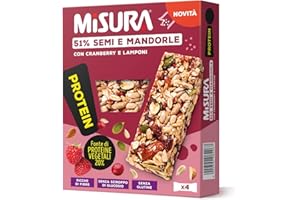 Misura Protein Barretta con Semi, Mandorle, Cranberry e Lamponi| Ricca di Fibre e fonte di Proteine Vegetali | Packaging esterno in Carta Certificata FSC| Confezione da 120 grammi