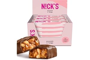 NICKS Keto bar Peanuts n fudge, Barrette di cioccolato al latte con arachidi e caramello senza zuccheri aggiunti, senza glutine (15x40g)