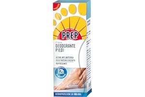 Prep, Crema Deodorante Piedi, Crema per i Piedi Antiodore con Attivo Antibatterico, a Base di Talco, Olio di Crusca di Riso, Mentolo e Aloe Biologico, Effetto Rinfrescante, Formato 75 ml