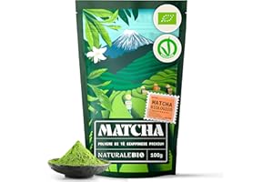 NaturaleBio Tè Verde Matcha Biologico in Polvere 100g. Grado Premium. The Matcha Prodotto in Giappone. Ideale da Bere, per i Dolci, Frullati, Tè freddo, nel Latte e come ingrediente