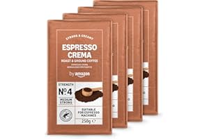 by Amazon Espresso Crema Macinato, Tostatura chiara, caffeinato, 250 g, Confezione da 4 - Certificato Rainforest Alliance