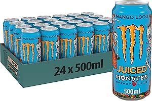 Monster Energy Mango Loco – 24 Lattine da 500 ml, Energy Juice con Taurina, L-carnitina, Inositolo e Vitamine del Gruppo B, Bevanda Energetica dal Gusto Esotico di Mango