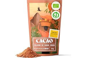 NaturaleBio Cacao Biologico in Polvere 1kg. Natural e Puro da Fave Crude. Non Zuccherato. Prodotto in Regioni Tropicali dalla Pianta Theobroma Cacao. Lavorato a basse temperature.