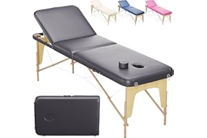 Beltom® Lettino Da Massaggio Basic 3 Zone In Legno Portatile Pesa Solo 12,8 Kg Richiudibile + Pannello Reiki + Angoli Arrotondati E Rinforzati - Fisioterapia Estetista Tattoo Tatuaggi - Nero