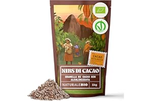 NaturaleBio Granella di Cacao Crudo Biologico da 1 Kg. Bio, Naturale e Puro. Prodotto in Regioni Tropicali dalla Pianta Theobroma Cacao. Fonte di Magnesio, Potassio e Ferro.