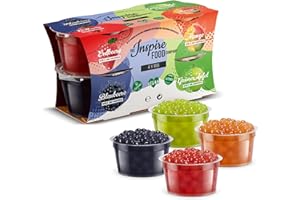 INSPIRE FOOD - Mix Perle Bubble Tea - 4 Confezioni Popping Boba | Fragola, Mango, Mirtilli, Mela Verde | 100% Vegano, Senza Glutine, Senza Coloranti Artificiali, 100g ciascuna