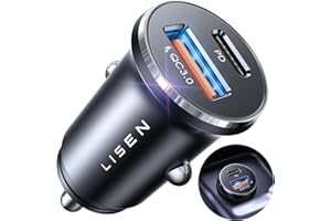 LISEN 54W Carica Batteria per Auto, [Doppia Porta QC 3.0 USB A & USB C] Caricatore Auto USB C Auto Accendisigari 12V Auto USB presa USB accendisigari USB C con iPhone 16/15 /14, iPad, Samsung S24