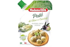 MADAMA OLIVA, Paté di Olive e Carciofi, Ottimo da Spalmare su Crostini Caldi, per Accompagnare Aperitivi e Farcire Bruschette, 100% Made in Italy, Busta Squeeze 110 gr
