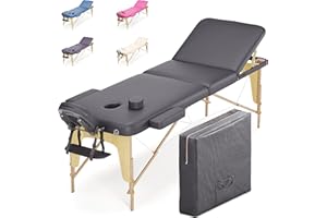 Beltom® LETTINO DA MASSAGGIO 3 ZONE IN LEGNO 195 X 70 CM - LETTINI PER MASSAGGI PORTATILI PIEGHEVOLI ANGOLI ARROTONDATI RINFORZATI E PANNELLO REIKI - FISIOTERAPIA TATTOO TATUAGGI RELAX - Nero