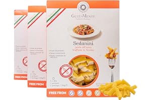 Gustamente Pasta Senza Glutine all’Uovo Trafilata in Bronzo. Sedanini Fonte di Proteine Senza Conservanti e a Basso Contenuto di Zucchero. Made In Italy - 3 x 200g