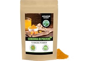 Polvere di curcuma (500g), curcuma 100% naturale, radice di curcuma delicatamente essiccata e macinata, senza additivi, vegana