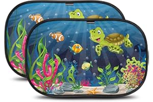 Tendine parasole bambini Buio Ottimale con protezione UV certificata - accessori auto, 2 pezzi 51x31cm, protezione solare raggi UV Design Tartaruga