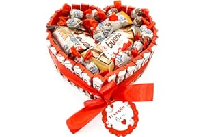 Onza Cesto Pasquale Cioccolatini Kinder Bueno - Cuore Dolci Kinder assortiti Uova di Pasqua 2025 Kinder Schokobons, Happy Hippo, Cioccolato, Cards - Cesti pasquali Regalo per donna e bambina