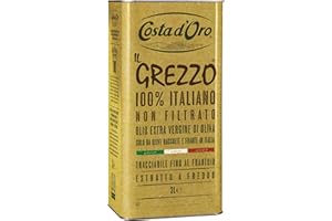 Costa d'Oro – Il Grezzo, Olio extravergine di oliva non filtrato 100% italiano. Estratto a freddo subito dopo il raccolto, ricco di vitamine e antiossidanti naturali. Latta Da 3 litri.