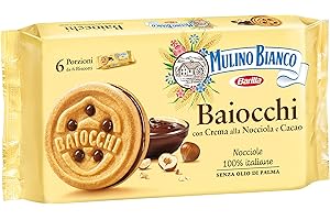 Mulino Bianco Biscotti Baiocchi con Crema alla Nocciola e Cacao per Colazione e Snack Dolce per la Merenda - 6 Porzioni da 6 Biscotti